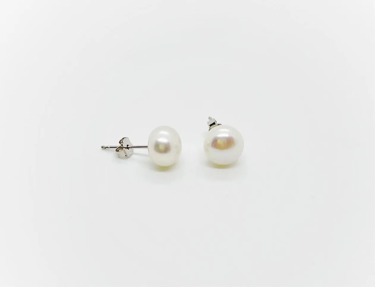 8mm Freshwater Pearl Earrings AA  Grade Button  Stud 925 Sterling Silver