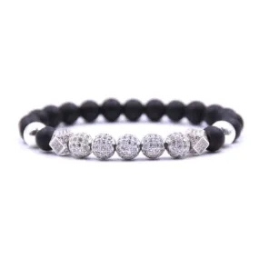 8MM Men-Women-Black-Matte-Agate-Onyx-Filled High Polish Finsh -Zircon-Disco-Ball-Beaded