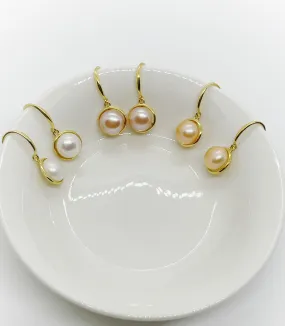 9-10mm Freshwater Pearl Button Hang Earrings