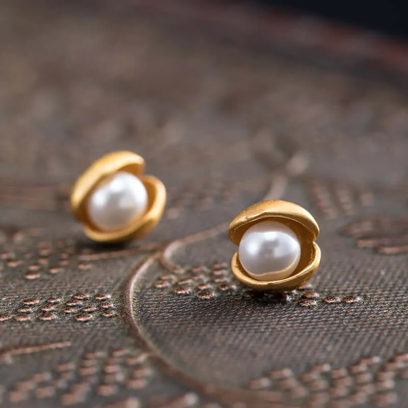 925 Silver Freshwater Pearl Pea Sprout Earrings