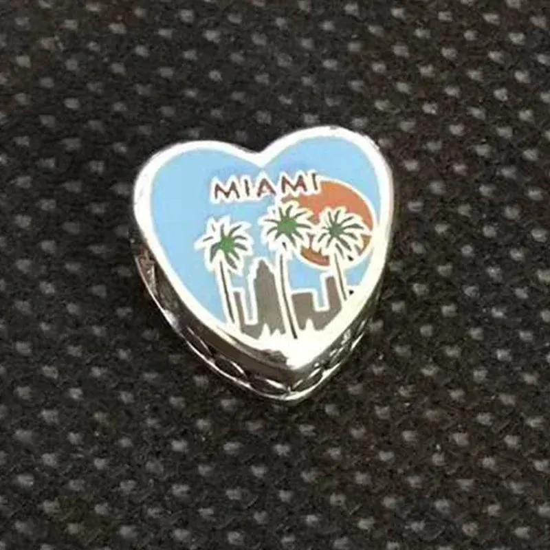 925 Silver Miami Palm Tree Sunset Charm for Women