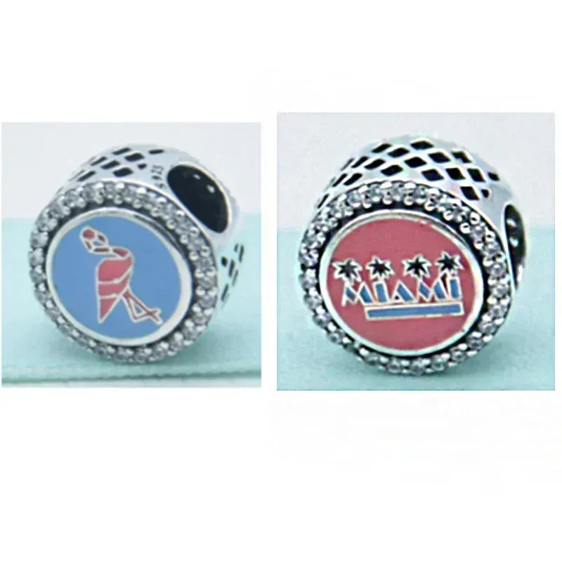 925 Silver Miami Palm Tree Sunset Charm for Women