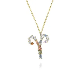 925 Silver Rainbow Sapphire Aries Zodiac Charm Necklace