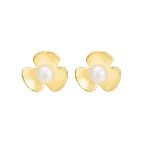 925 Silver Three Petal Flower Pearl Earrings
