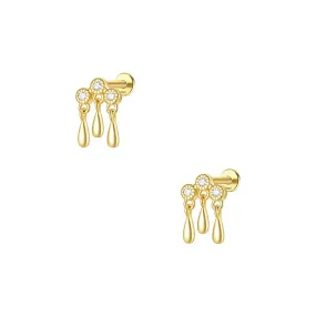 925 Silver Three Water Drop Pendant Flat Back Earrings