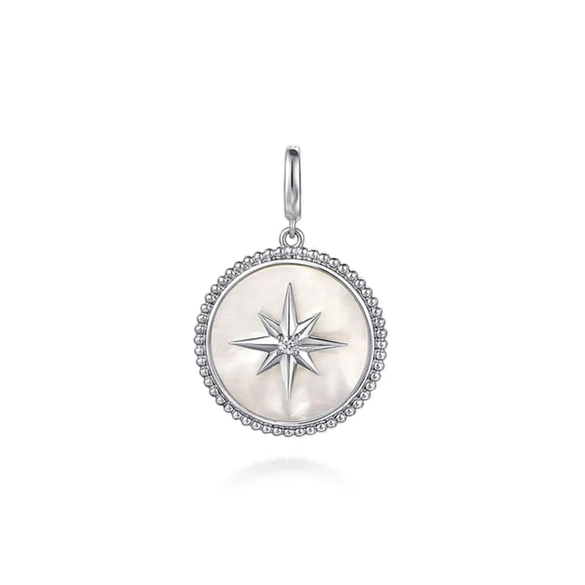 925 Sterling Silver Bujukan White Sapphire and Mother Of Pearl Round Starburst Medallion Pendant