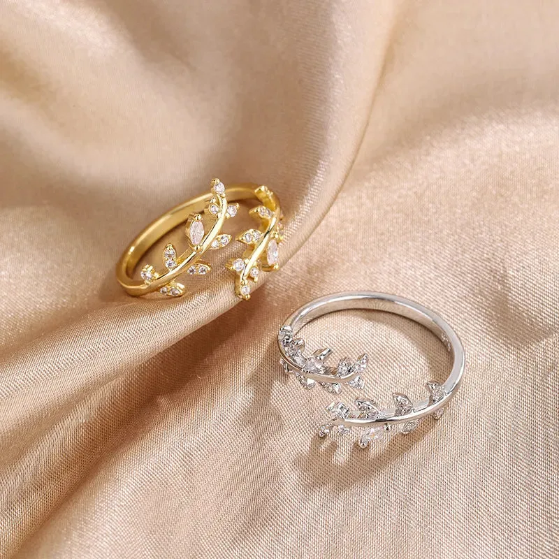 925 Sterling Silver Gold Adjustable Branch Zircon Women's Ring Wedding Fine Jewelry Wholesale Offers With Free Shipping