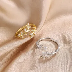 925 Sterling Silver Gold Adjustable Branch Zircon Women's Ring Wedding Fine Jewelry Wholesale Offers With Free Shipping