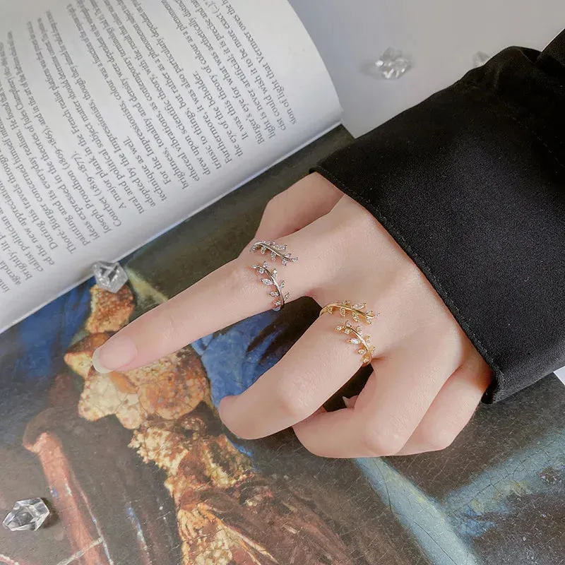 925 Sterling Silver Gold Adjustable Branch Zircon Women's Ring Wedding Fine Jewelry Wholesale Offers With Free Shipping