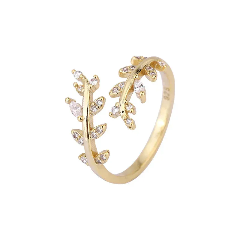 925 Sterling Silver Gold Adjustable Branch Zircon Women's Ring Wedding Fine Jewelry Wholesale Offers With Free Shipping
