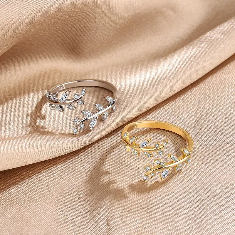 925 Sterling Silver Gold Adjustable Branch Zircon Women's Ring Wedding Fine Jewelry Wholesale Offers With Free Shipping