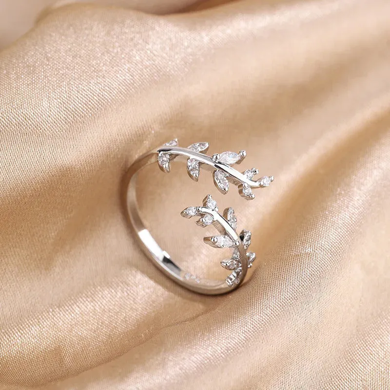 925 Sterling Silver Gold Adjustable Branch Zircon Women's Ring Wedding Fine Jewelry Wholesale Offers With Free Shipping