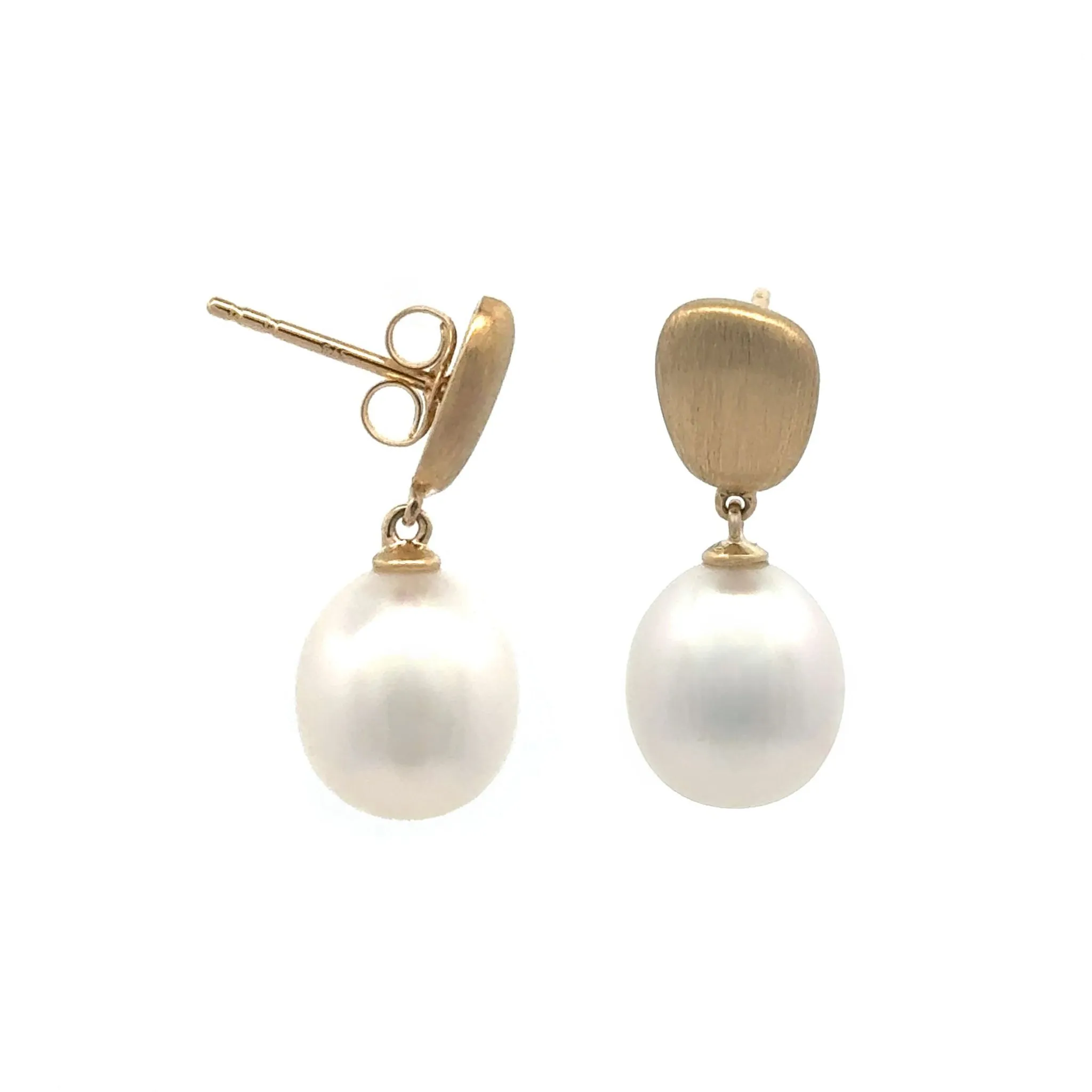 9K Yellow Gold Australian South Sea 9-10mm Cultured Pearl Drop Earrings