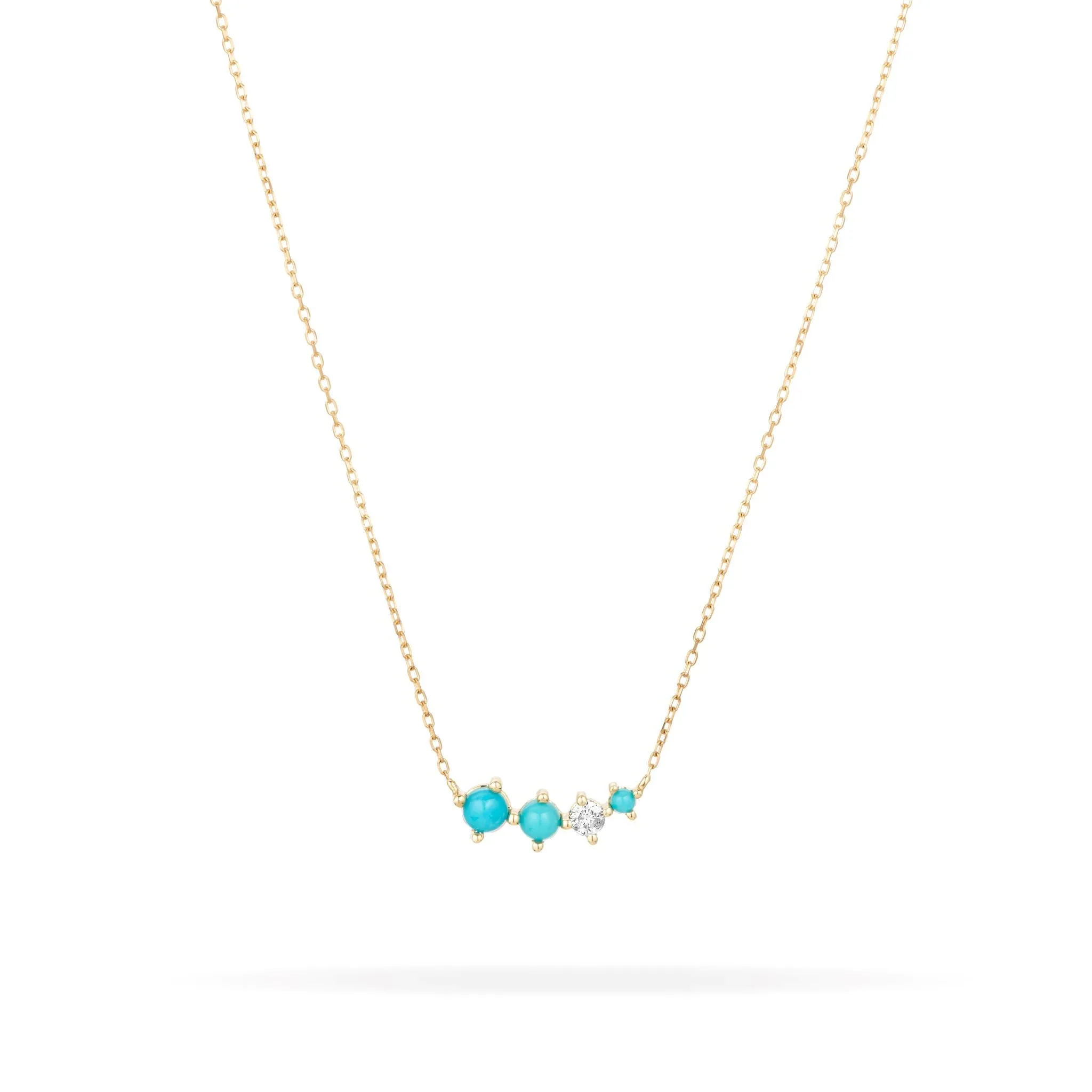 Adina - Graduated Turquoise   Diamond Curve Necklace in Y14k