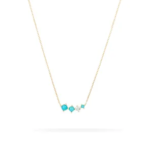 Adina - Graduated Turquoise   Diamond Curve Necklace in Y14k