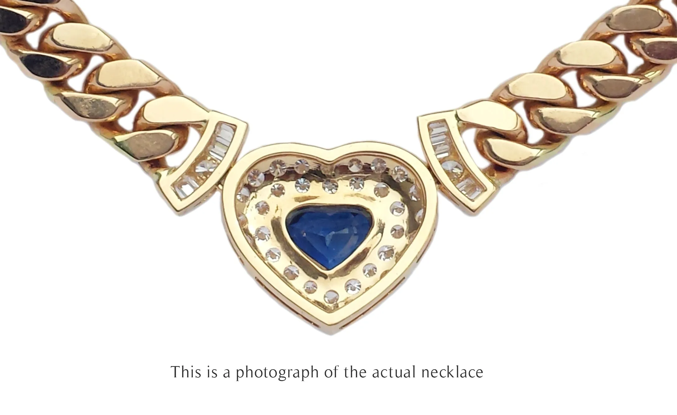 Adler Vintage 1990s Heart Curb Link Sapphire Diamond Necklace