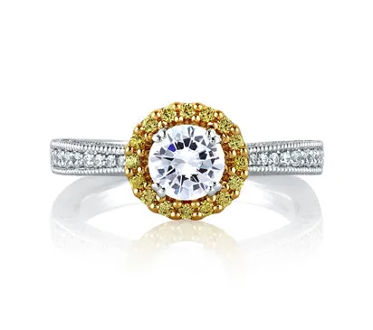 A.JAFFE ART DECO TWO TONE ROUND MILGRAIN HALO ENGAGEMENT RING 0.45             (not including cente