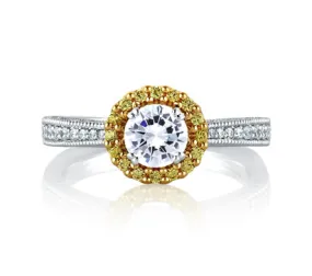 A.JAFFE ART DECO TWO TONE ROUND MILGRAIN HALO ENGAGEMENT RING 0.45             (not including cente