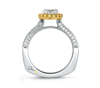 A.JAFFE ART DECO TWO TONE ROUND MILGRAIN HALO ENGAGEMENT RING 0.45             (not including cente