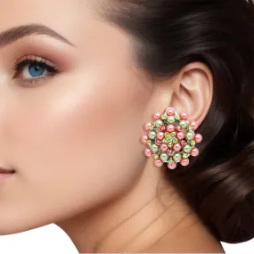 AKA Alpha Kappa Alpha Inspired Clip On Earrings Pink Green Small Pearl Earrings