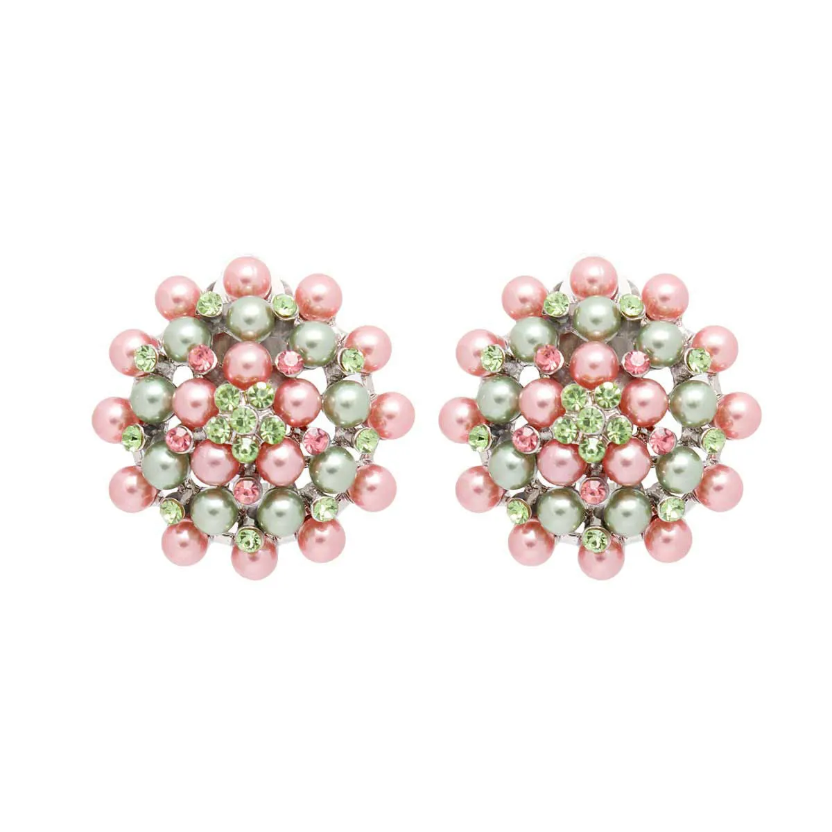 AKA Alpha Kappa Alpha Inspired Clip On Earrings Pink Green Small Pearl Earrings