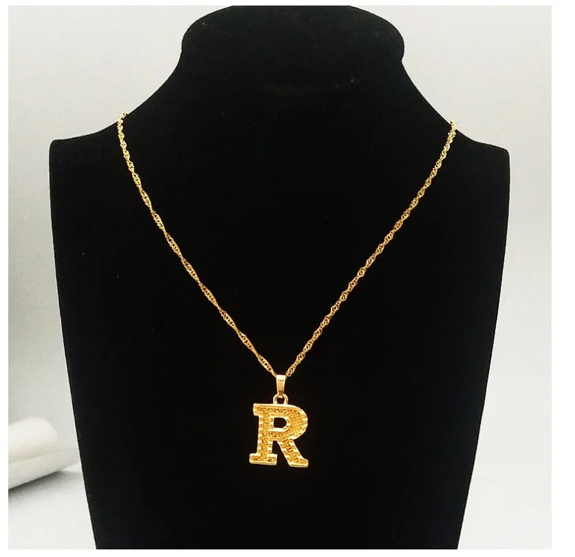 Alphabet Pendant Necklace for Women with Initial A-Z in Gold Color