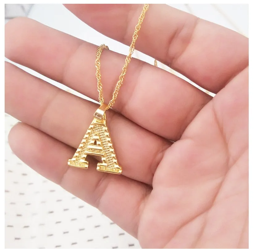 Alphabet Pendant Necklace for Women with Initial A-Z in Gold Color