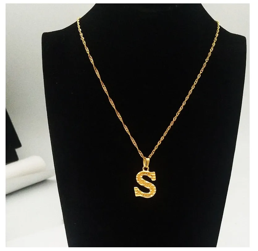 Alphabet Pendant Necklace for Women with Initial A-Z in Gold Color