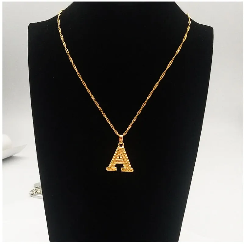 Alphabet Pendant Necklace for Women with Initial A-Z in Gold Color