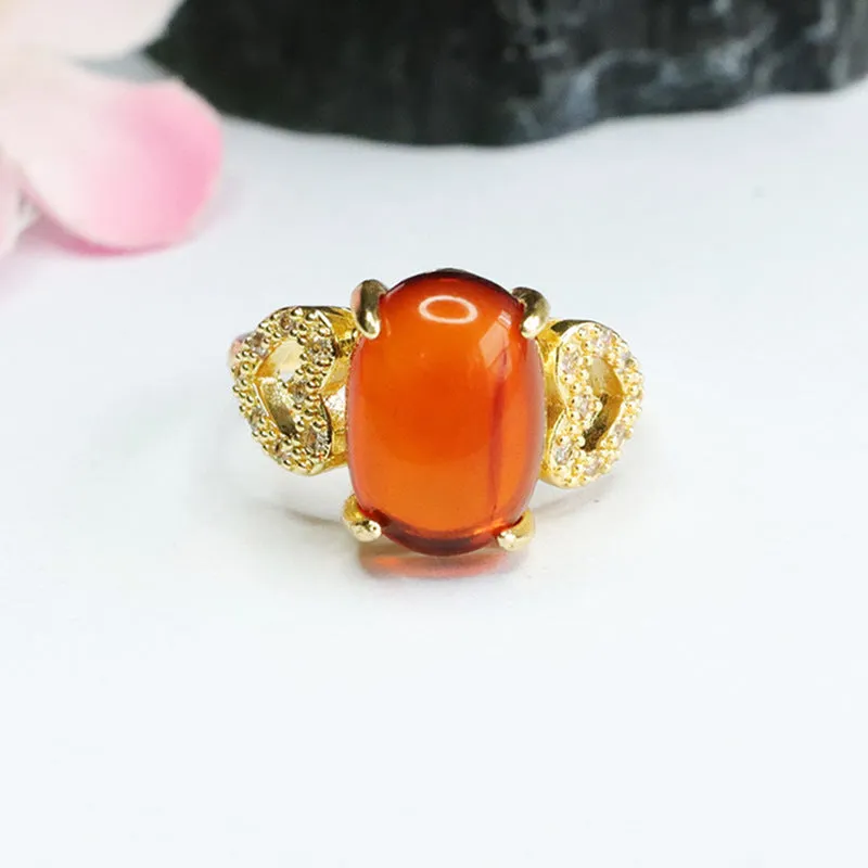 Amber Zircon Love Ring Jewelry with Natural Blood Accent, Sterling Silver