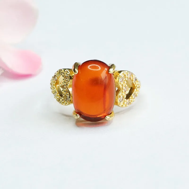 Amber Zircon Love Ring Jewelry with Natural Blood Accent, Sterling Silver