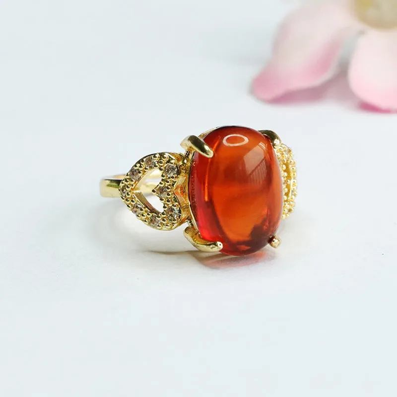 Amber Zircon Love Ring Jewelry with Natural Blood Accent, Sterling Silver