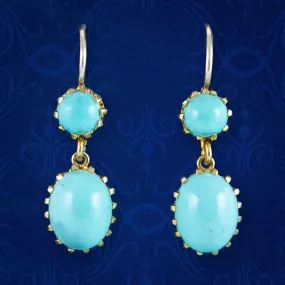 Antique Victorian Turquoise Drop Earrings 18ct Gold
