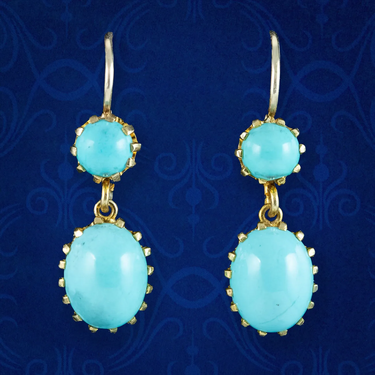 Antique Victorian Turquoise Drop Earrings 18ct Gold