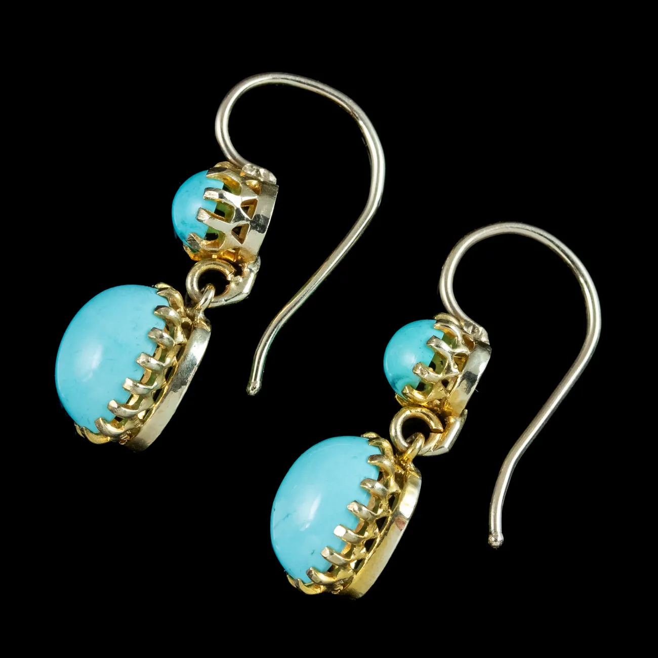 Antique Victorian Turquoise Drop Earrings 18ct Gold
