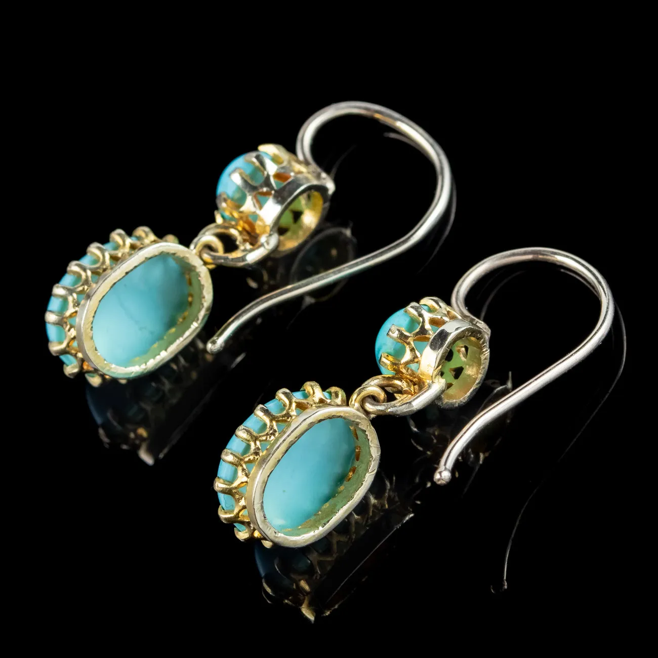 Antique Victorian Turquoise Drop Earrings 18ct Gold