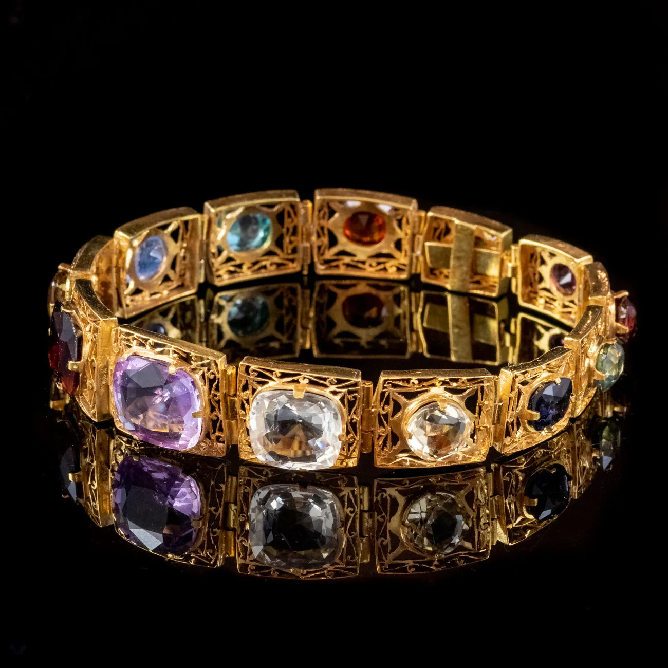 Art Deco Gemstone Bracelet Silver 18ct Gold Gilt Circa 1920