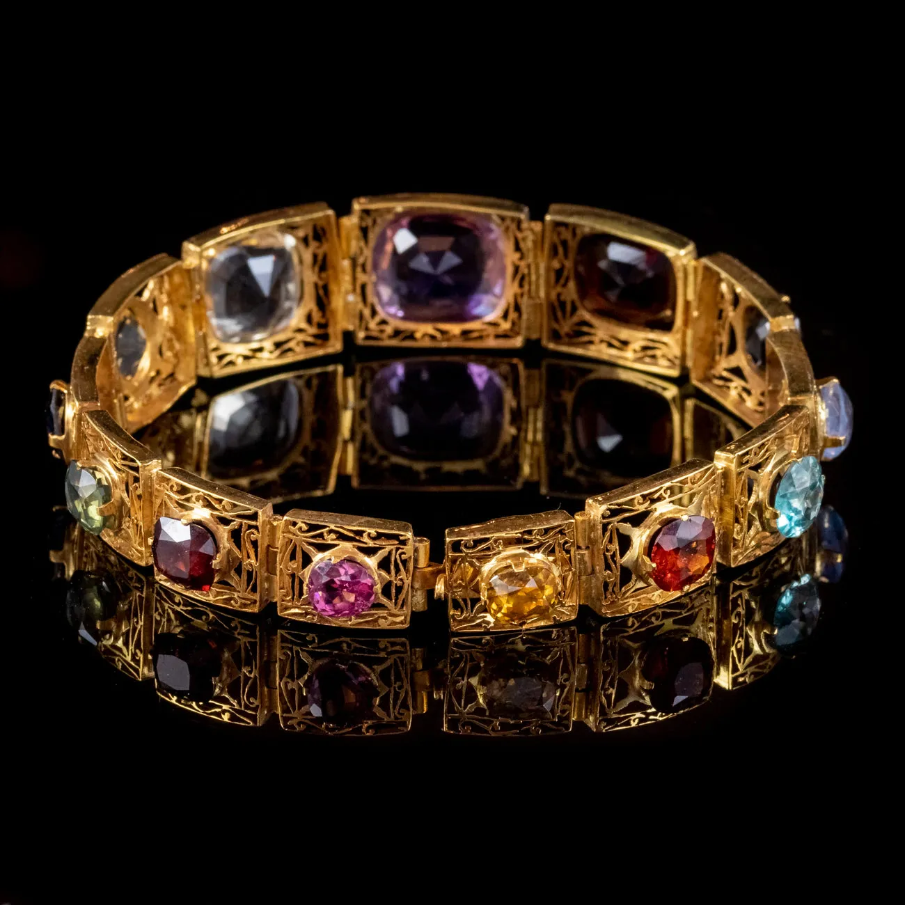Art Deco Gemstone Bracelet Silver 18ct Gold Gilt Circa 1920
