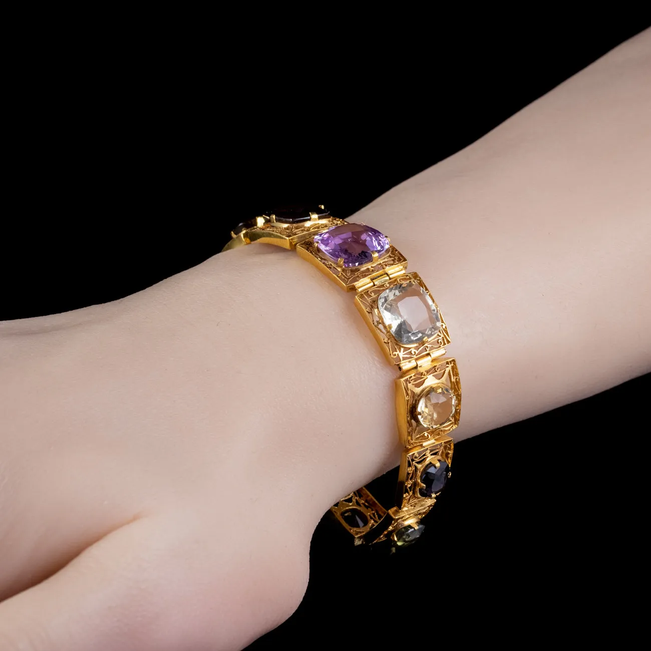 Art Deco Gemstone Bracelet Silver 18ct Gold Gilt Circa 1920