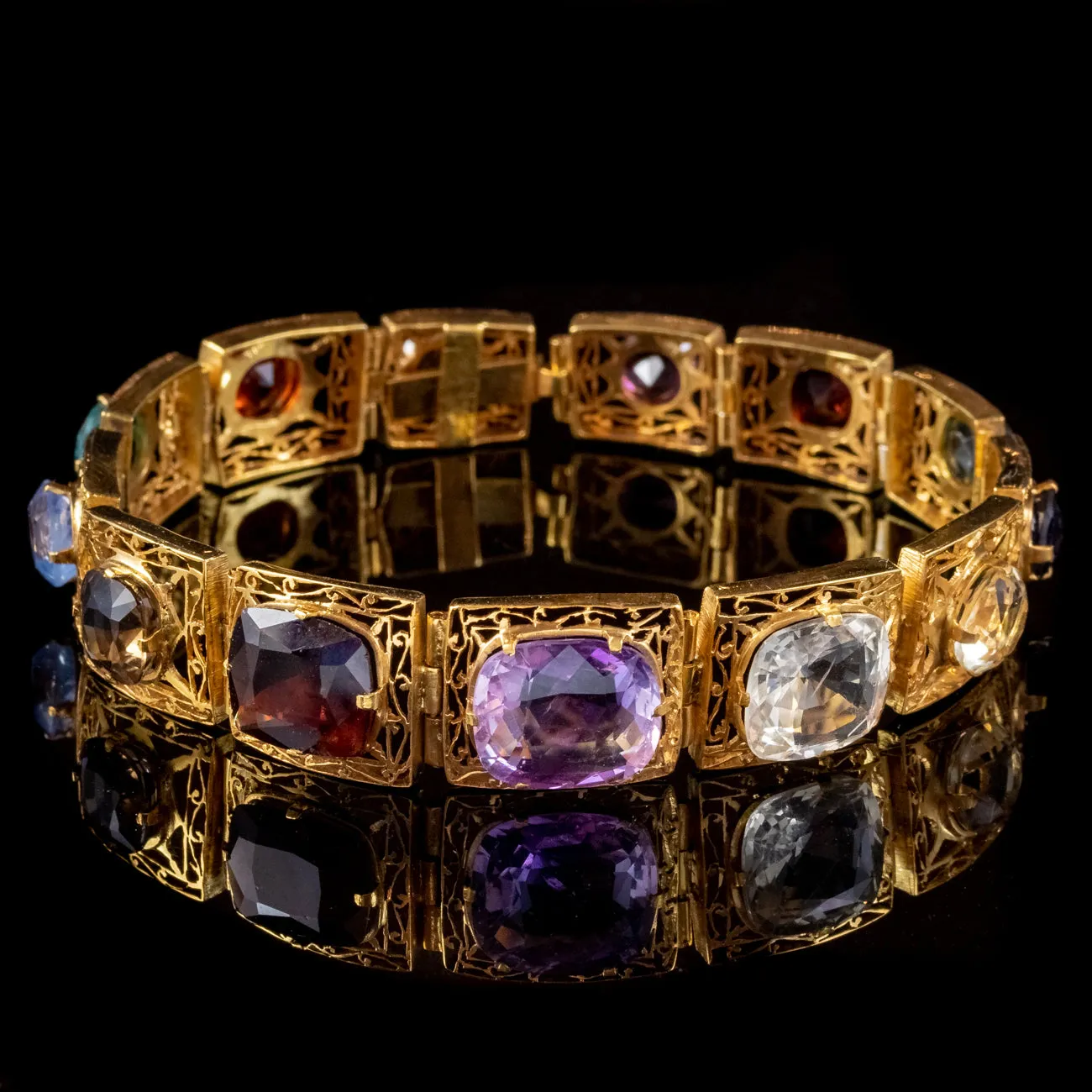 Art Deco Gemstone Bracelet Silver 18ct Gold Gilt Circa 1920