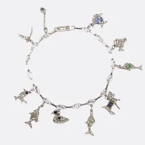 Art Deco Platinum "Marine Theme" Charm Bracelet