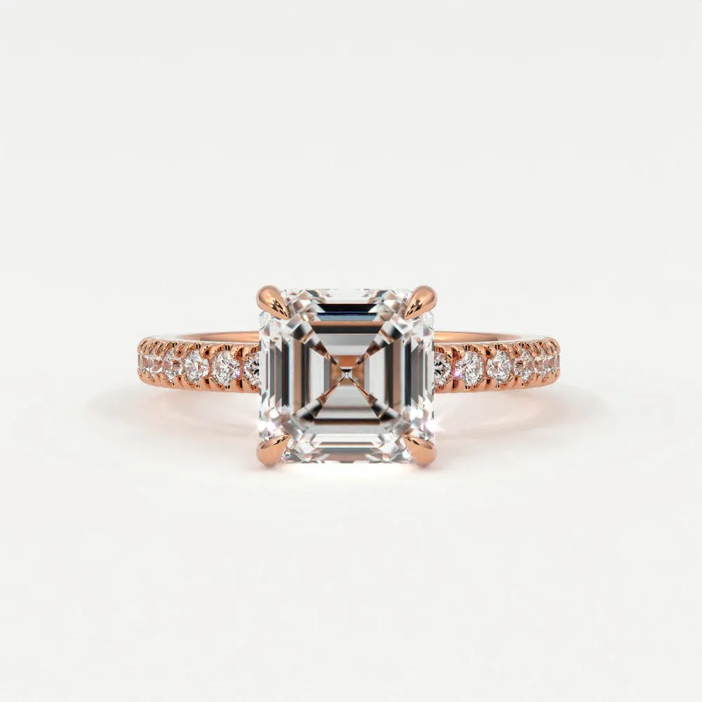 Asscher Cut Diamond Pave Band, Hidden Halo