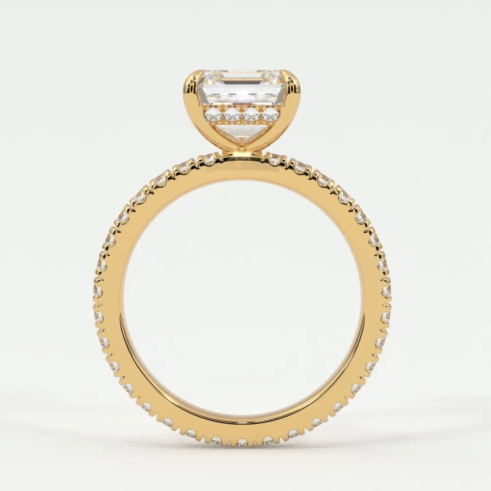 Asscher Cut Diamond Pave Band, Hidden Halo