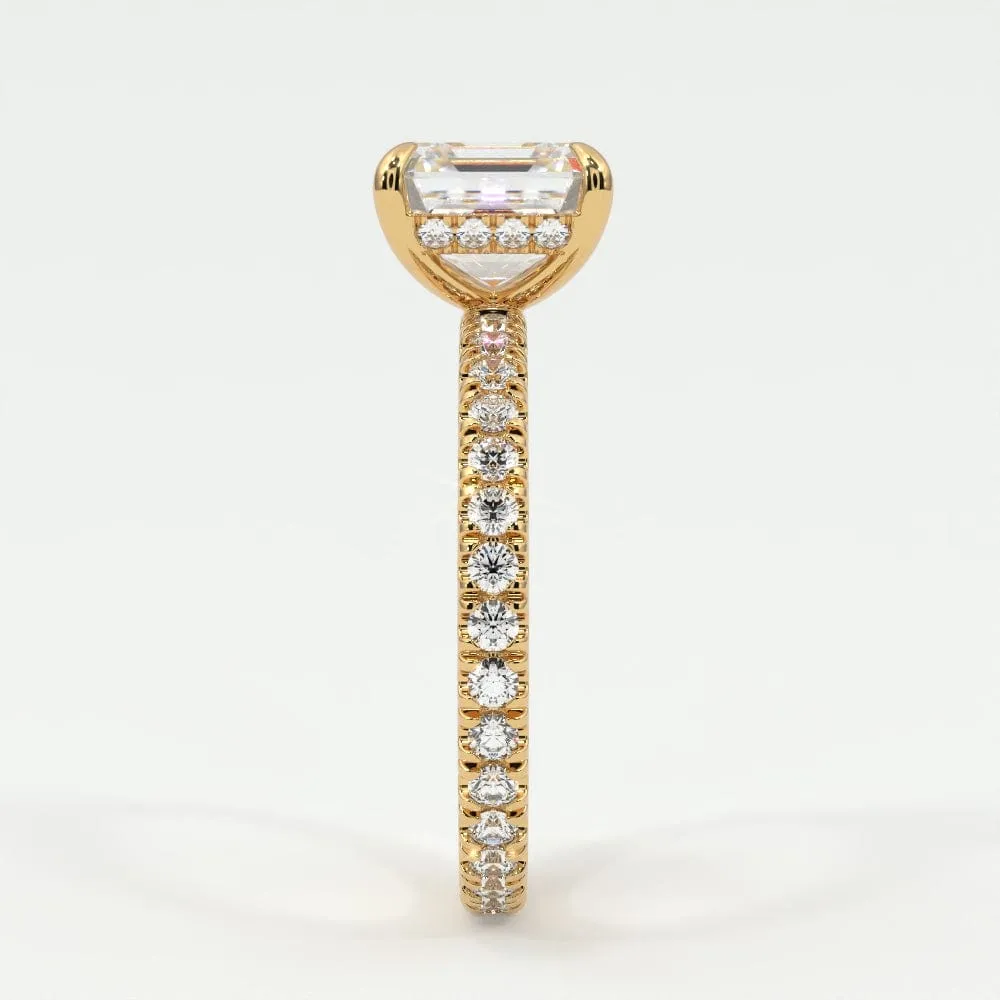 Asscher Cut Diamond Pave Band, Hidden Halo