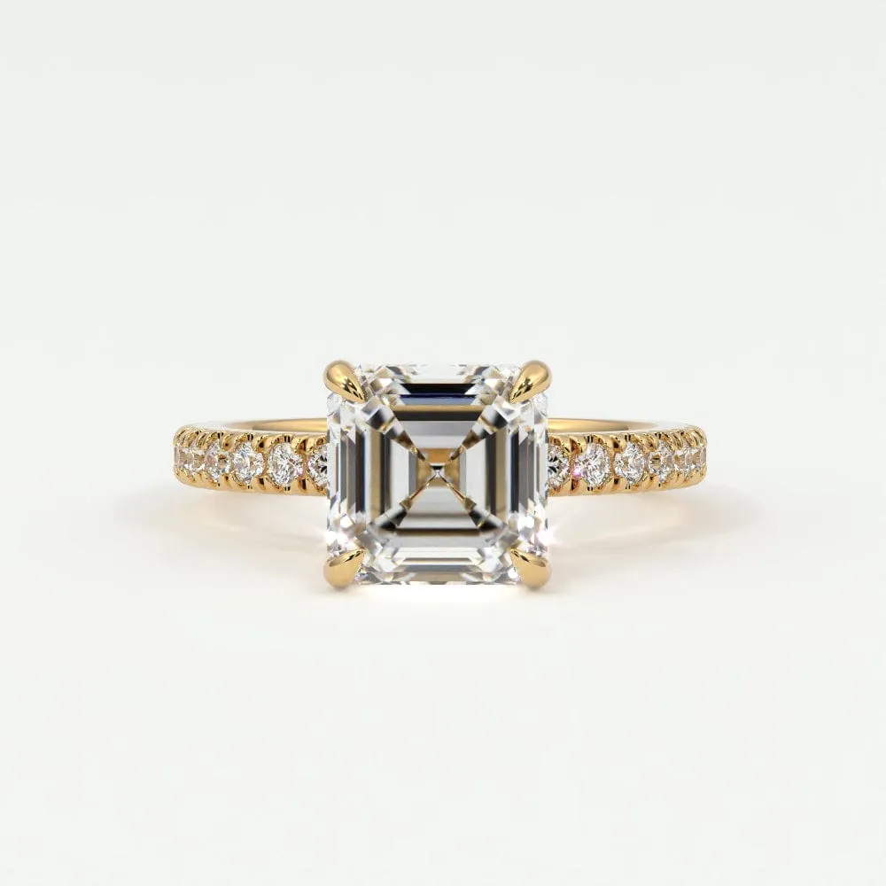 Asscher Cut Diamond Pave Band, Hidden Halo