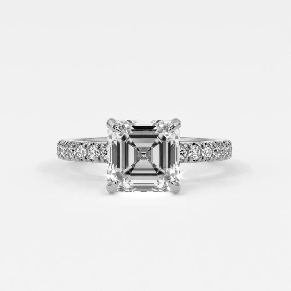 Asscher Cut Diamond Pave Band, Hidden Halo