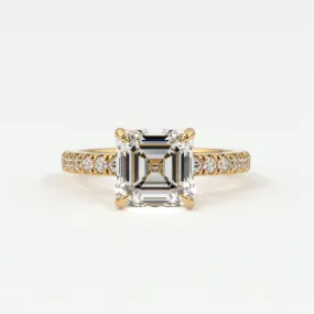 Asscher Cut Diamond Pave Band, Hidden Halo