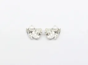 Bau - Silver Swarovski Pearl Bridal Cluster Earrings