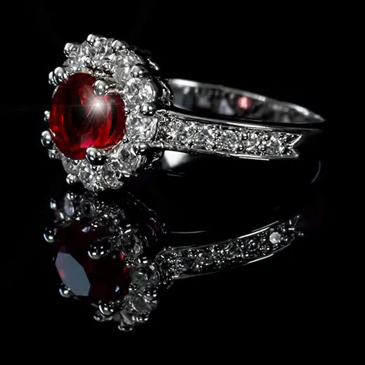 Belle Garnet Red Halo Engagement Cocktail Ring | 2.2ct