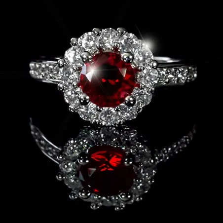 Belle Garnet Red Halo Engagement Cocktail Ring | 2.2ct